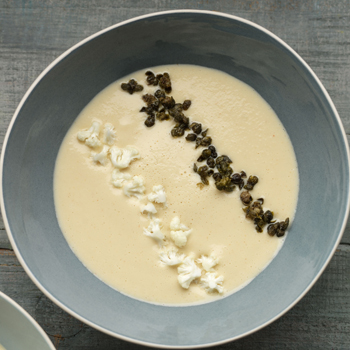 CAULIFLOWER AND CHEDDAR SOUP WITH CAPERS