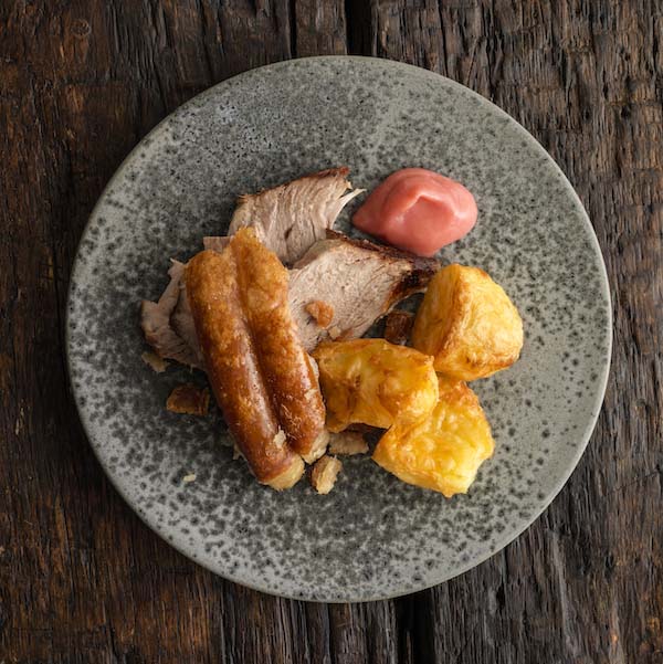 ROAST PORK SHOULDER WITH CRACKLING AND RHUBARB SAUCE