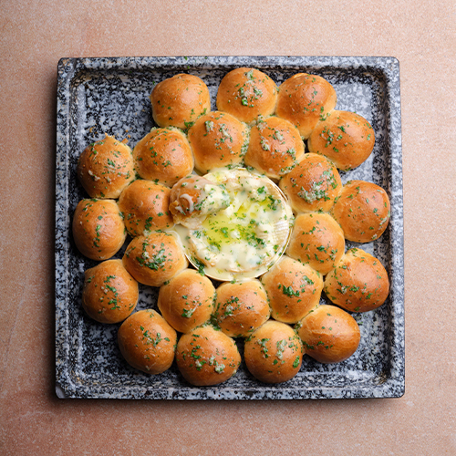 BAKED CAMEMBERT WITH  HERBY GARLIC DOUGH BALLS