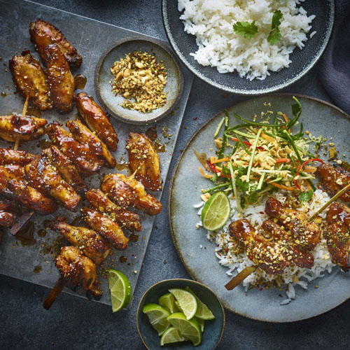 CHICKEN WING KEBABS WITH ASIAN-STYLE SALAD