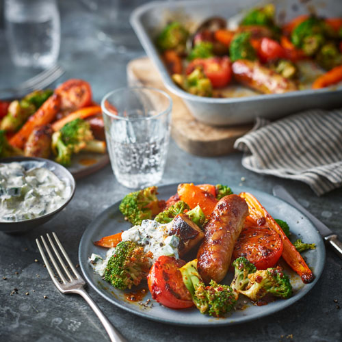 SWEET AND SPICY SAUSAGE, CARROT AND BROCCOLI BAKE