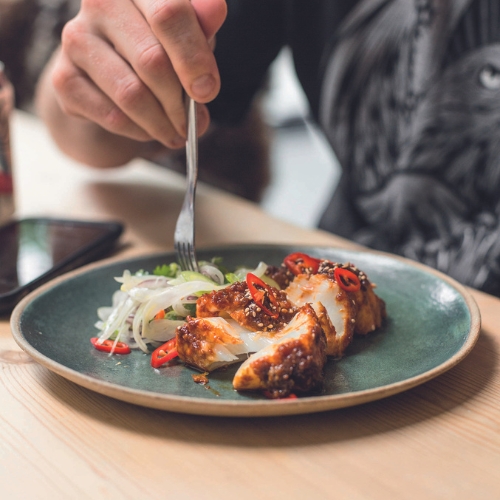 SOY-GLAZED COD WITH CHILLI, GARLIC AND GINGER