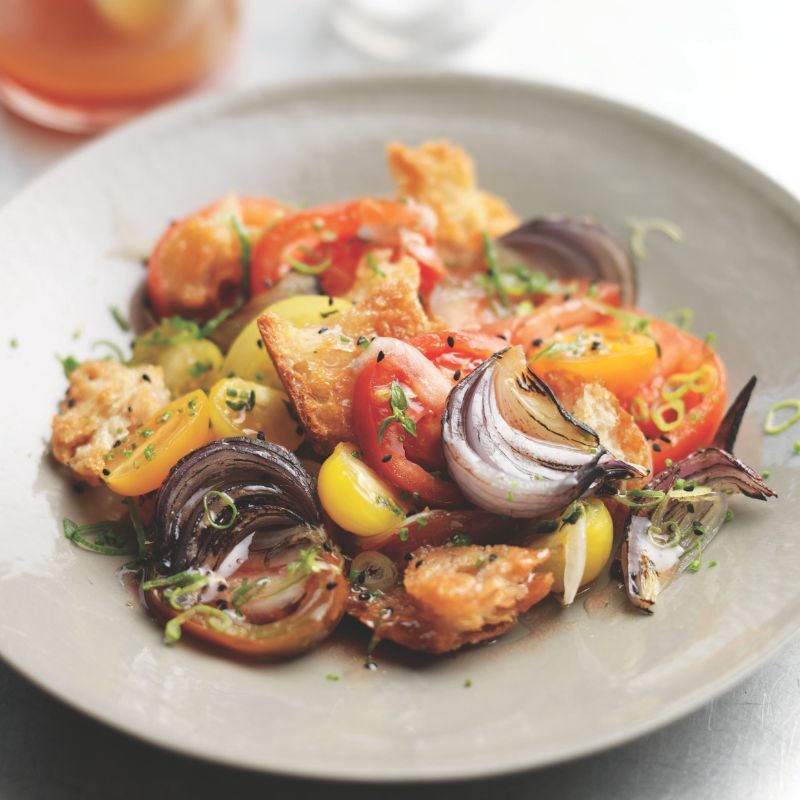 Warm Tomato, Onion and Bread Salad with Beef Dripping Dressing